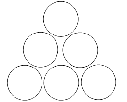 Six circles, arranged in a triangle.