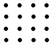 An array of 16 dots organised into four rows of four.