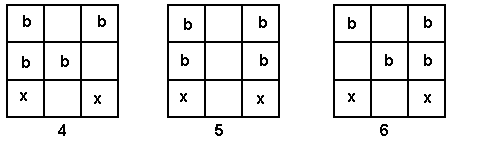 Three arrangements of cartons in a 9-square grid.