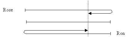 This diagram shows the relative distances travelled by Rose and Ron.