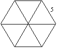 A regular hexagon with six sides measuring 5cm in length.