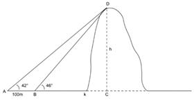 A diagram of an inaccessible hill being measured.