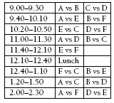 timetable. 