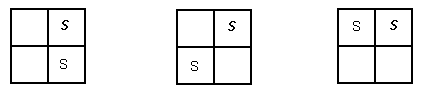 3 systematically organised possible solutions. Using 's' to represent strawberry milk, it could be placed in vertically adjacent squares (from the top right), in diagonally adjacent squares (top right and bottom left corners), or in horizontally adjacent squares (top row).