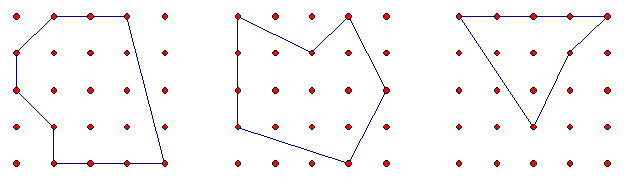 Three polygons made with Geoboards and rubber bands.