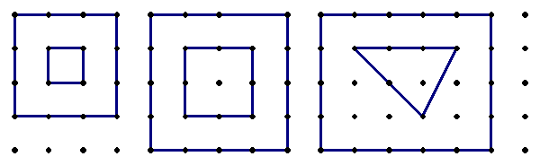 A variety of shapes drawn on grid paper. Each shape has another, smaller shape drawn inside of its boundary.