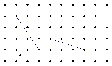 A large dot grid with three shapes. Two of the shapes are drawn inside of the other, larger shape.