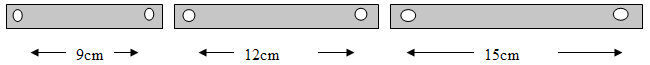 Diagram of three cardboard strips, showing lengths between holes.