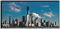 Photo of Auckland City skyline with buildings of different heights.