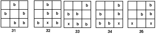 5 further possibilities for arranging milk cartons in 9-square cartons.