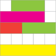 A diagram of a 5-mat showing various combinations of rods that make five.