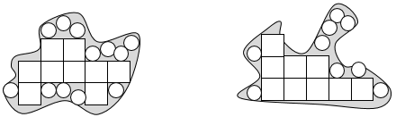 Two playing fields measured with a mix of circular and square units.