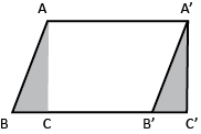 Diagram showing the relationship between the area of a parallelogram and a rectangle with the same length and height.