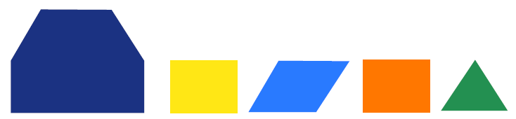 One house shaped tile and four other tiles that could be rearranged to form the house shape (two rectangles, an equilateral triangle, and a parallelogram).