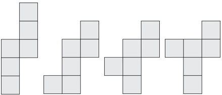 4 different “three in a row” nets that could be used to construct a cube.