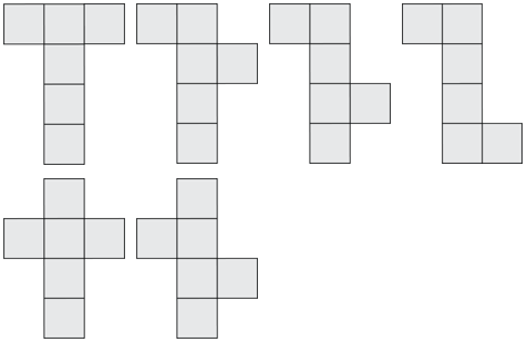 6 different “four in a row” nets that could be used to construct a cube.