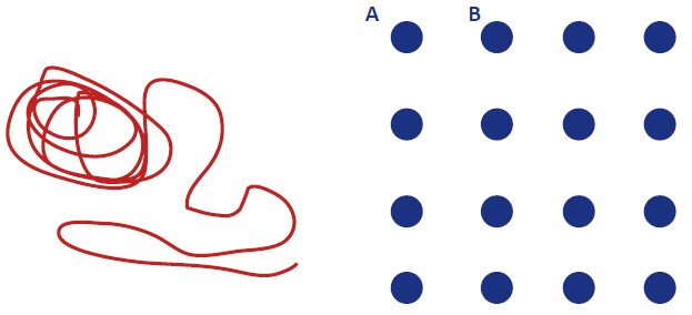 A piece of string, and a diagram of Brian's pegboard: a 16-peg pegboard, with the pegs arranged in 4 rows of 4.