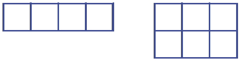 Two rectangular arrays: one with four squares in a single row, and one with six squares in two stacked rows of three.