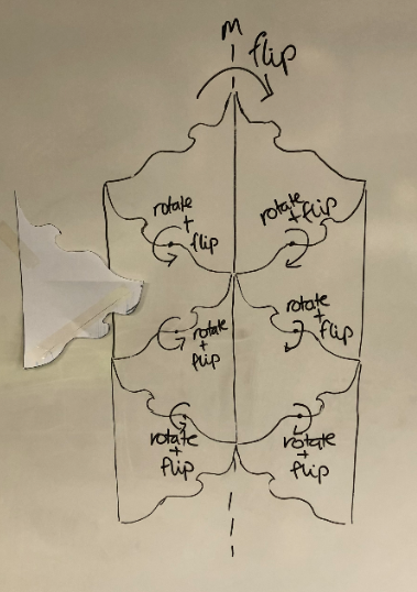 This image shows how the created shape can be flipped and rotated to create a tessellating design.