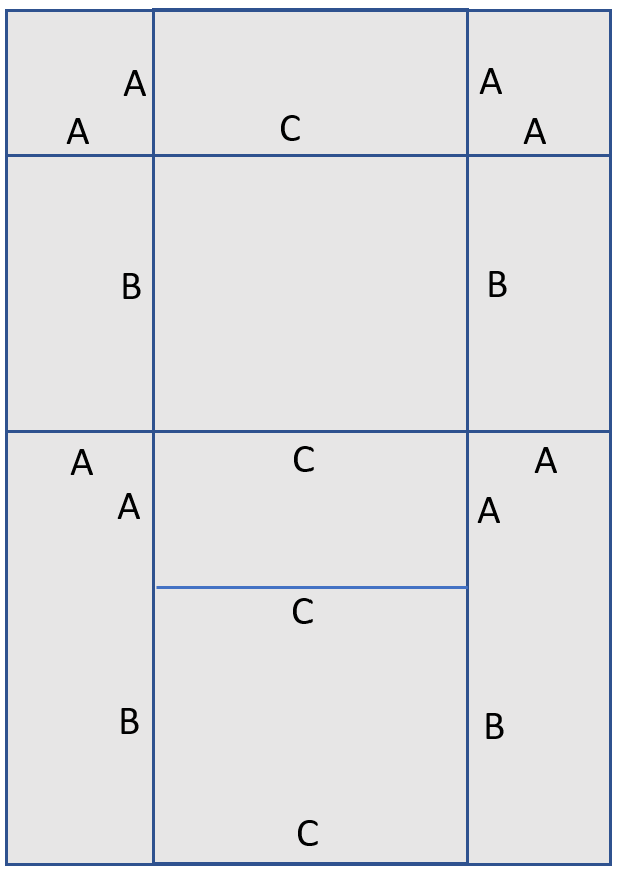 Net for a cuboid with equal sides labelled.