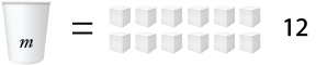 An algebraic representation using cups and cubes to track Manaia's money, dividing each side of the equation by 5 and showing that 1 cup is equal to 12 cubes.