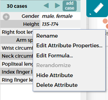 Image showing the pop-up menu when clicking on the variable in the table or case card view.