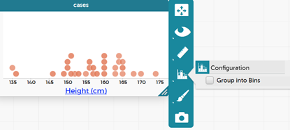 Dot plot comparing heights of people, showing the tool bar.