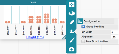 Dot plot comparing heights of people, showing which tool bar options to select.