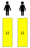 A schematic diagram of 24 cubes shared between 2 people.