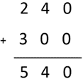 Image of a vertical written algorithm recording 240 + 300.