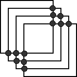 ""Four overlapping squares with the points of intersection indicated by larger spots.