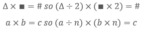 Equations showing algebraically how the proportional adjustment relationship could be expressed.